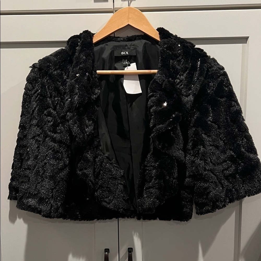 BCX Women's Shimmering Black Black Teddy Jackets Size M EUC
